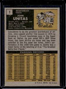 lot 108 image: 1971 Topps John Unitas #1