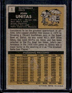 lot 109 image: 1971 Topps John Unitas #1