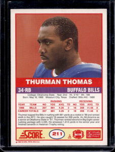 lot 123 image: 1989 Score Thurman Thomas Rookie #211