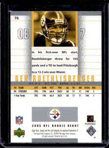 lot 130 image: 2005 Upper Deck NFL Rookie Debut Ben Roethlisberger #76