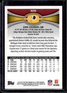 lot 133 image: 2012 Topps Kirk Cousins Rookie #326