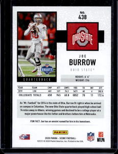 lot 139 image: 2020 Score Joe Burrow Rookie #438