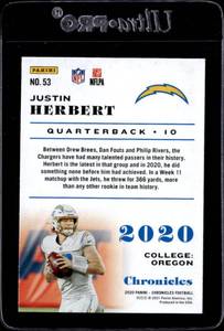lot 54 image: 2020 Chronicles Pink Justin Herbert Rookie #53