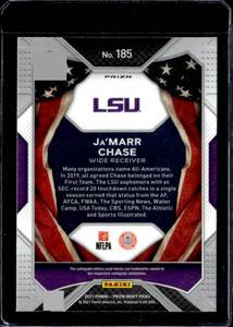 lot 200 image: 2021 Prizm Draft Red White & Blue JaMarr Chase Rookie #185