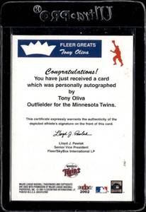 lot 59 image: 2002 Fleer Greats Autograph Tony Oliva HOFer