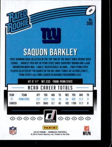 lot 83 image: 2018 Donruss Press Proof Saquon Barkley Rookie #306