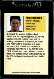 lot 85 image: 2014 Hot Shot Prospects Patrick Mahomes Jr. Rookie