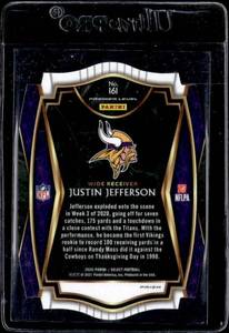 lot 97 image: 2020 Select Die Cut Red Prizm Justin Jefferson Rookie #161