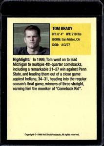 lot 152 image: 1999 Hot Shot Prospects Tom Brady Rookie