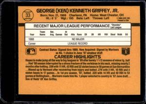 lot 159 image: 1989 Donruss Ken Griffey Jr. Rookie #33