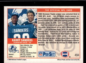 lot 175 image: 1989 Pro Set Barry Sanders Rookie #494