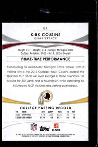 lot 180 image: 2012 Topps Prime Gold Kirk Cousins Rookie #81 Serial #220250