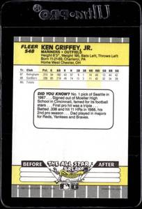 lot 187 image: 1989 Fleer Ken Griffey Jr. Rookie #548
