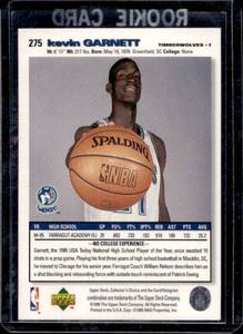 lot 216 image: 1995 Collectors Choice Kevin Garnett Rookie #275