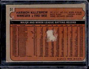 lot 237 image: 1972 Topps Harmon Killebrew #51