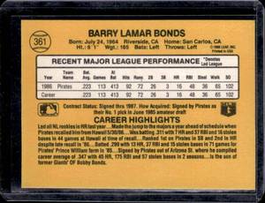 lot 242 image: 1987 Donruss Barry Bonds Rookie Card #361