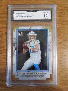 lot 150 image: GMA Gem Mint 10 2020 Donruss Elite Series Justin Herbert Rookie
