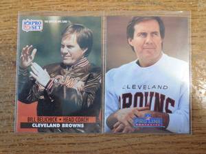lot 197 image: (2) 1991 Bill Belichick Rookie Cards - Pro Set & Pro Line
