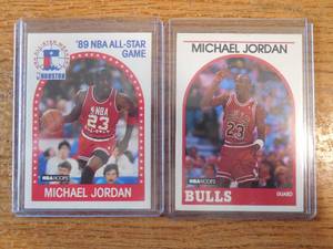 lot 201 image: (2) 1989 Hoops Michael Jordan Cards #21 & #200
