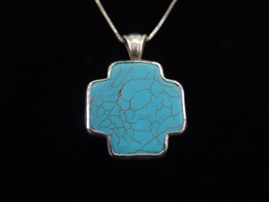 lot 3 image: .925 Sterling Silver Howlite Cross Pendant Necklace