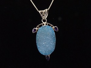 lot 5 image: .925 Sterling Silver Blue Crystal Amethyst Pendant Necklace