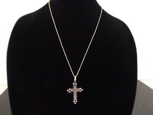 lot 8 image: .925 Sterling Silver Oval Cut Amethyst Cross Pendant Necklace