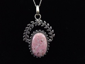 lot 12 image: .925 Sterling Silver Rhodonite Cabochon Pendant Necklace