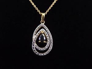 lot 21 image: .925 Sterling Silver Diamond Accented Sapphire Vermeil Pendant Necklace
