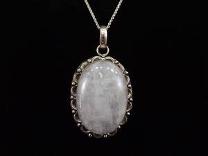 lot 25 image: .925 Sterling Silver Quartz Cabochon Pendant Necklace