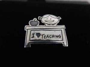 lot 35 image: .925 Sterling Silver I Love Teaching Brooch