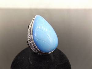 lot 37 image: .925 Sterling Silver Carved Opal Dichroic Glass Cocktail Ring Size 6.75