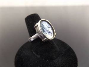 lot 40 image: .925 Sterling Silver Enamel Peacock Cabochon Ring Size 6.5