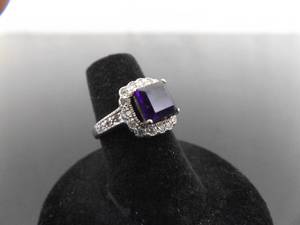 lot 50 image: .925 Sterling Silver Square Cut Amethyst Crystal Ring Size 6