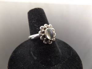 lot 57 image: .925 Sterling Silver Grey Green Chrysoberyl Cabochon Ring Size 7.25