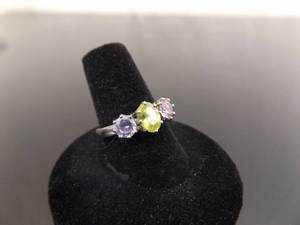 lot 60 image: .925 Sterling Silver Pink Sapphire, Peridot, and Amethyst Crystal Ring Size 8