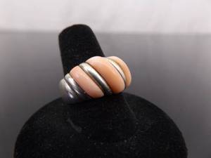 lot 61 image: .925 Sterling Silver Pink Coral Ring Size 8