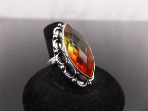 lot 65 image: .925 Sterling Silver Square Cut Fire Citrine Crystal Ring Size 8.75