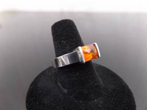 lot 67 image: .925 Sterling Silver Square Cut Carnelian Crystal Ring Size 7.25