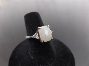 lot 77 image: .925 Sterling Silver Faceted White Jade Ring Size 7
