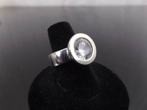 lot 83 image: .925 Sterling Silver Large Zirconia Crystal Solitaire Ring Size 7