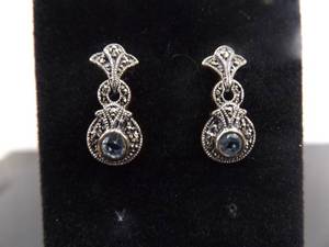 lot 86 image: .925 Sterling Silver Art Nouveau Faceted Topaz Post Earrings