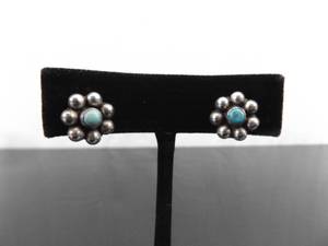 lot 87 image: .925 Sterling Silver Turquoise Cabochon Screw Back Earrings