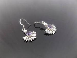 lot 92 image: .925 Sterling Silver Oval Cut Amethyst Hook Earrings