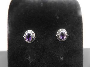 lot 93 image: .925 Sterling Silver Amethyst Post Earrings