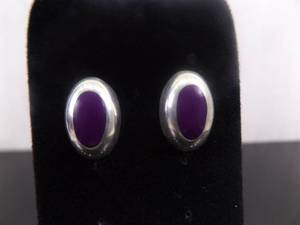 lot 94 image: .925 Sterling Silver Inlayed Purple Enamel Post Earrings
