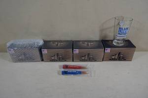 lot 38 image: 4 Blue Lives Matter Pint Glasses - Police and Fireman Bottle Openers