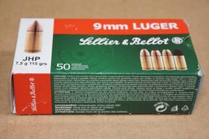 lot 58 image: 50 Sellier & Bellot 9mm Luger 115 Gr JHP Ammo