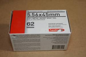 lot 78 image: 50 Aguila 5.56 x 45mm 62 Gr FMJ Boat Tail Ammo