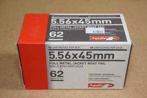 lot 79 image: 50 Aguila 5.56 x 45mm 62 Gr FMJ Boat Tail Ammo