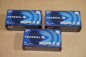 lot 96 image: 150 Federal Champion .22 LR 40 Gr Solid Ammo